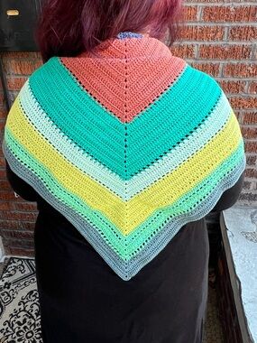 Handmade Triangular Crochet Multicolor Shawl